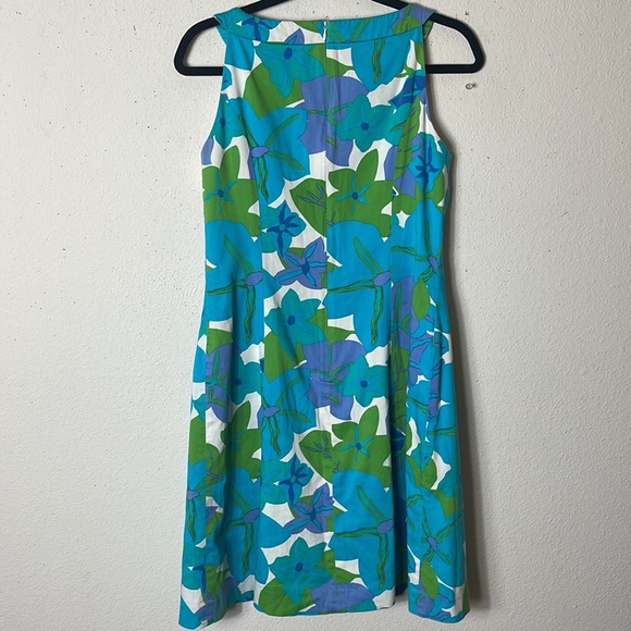 Talbots Sz 6 Green Blue Halter Cotton Vintage Shift Lined Side Pockets D… - Picture 7 of 10